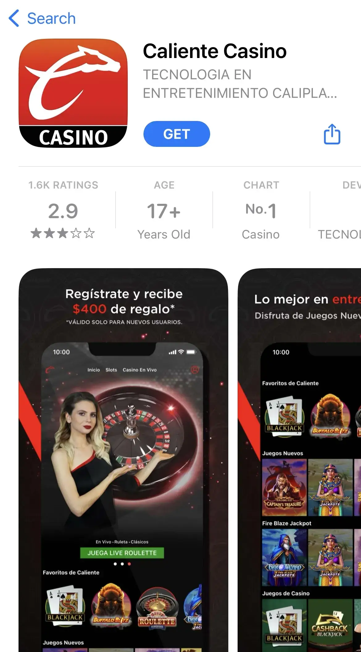 Caliente Casino app