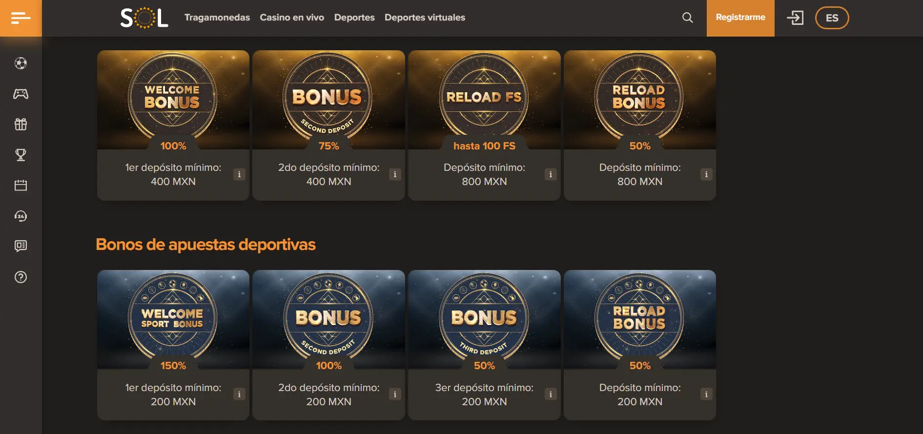 registro sol casino online