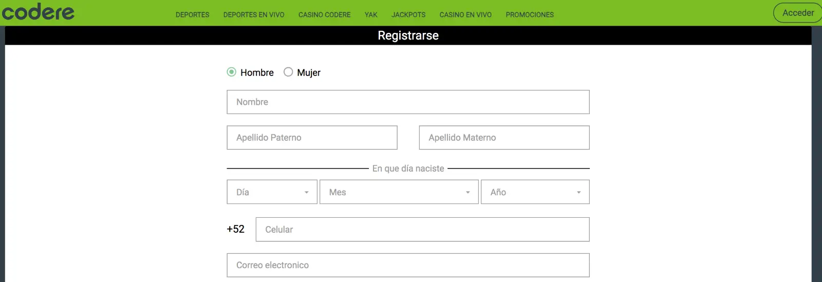 Proceso de registro en Codere