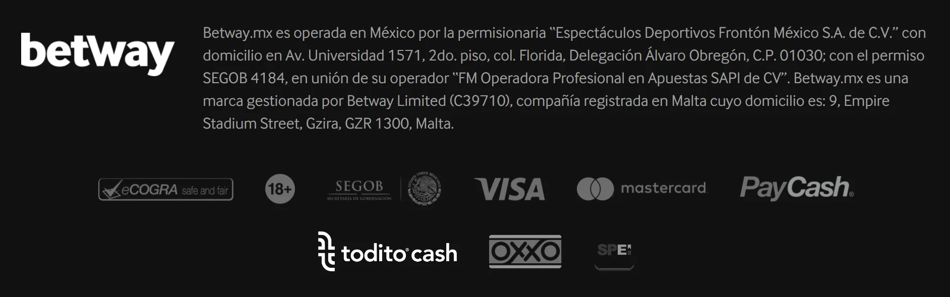 metodos pago casinos betway