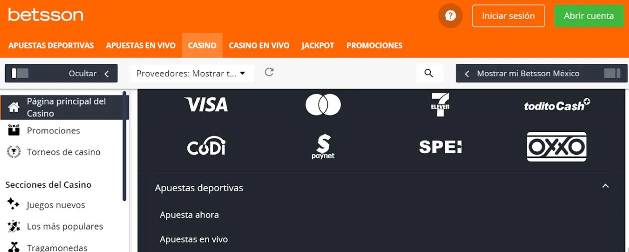 metodos pago casinos betsson