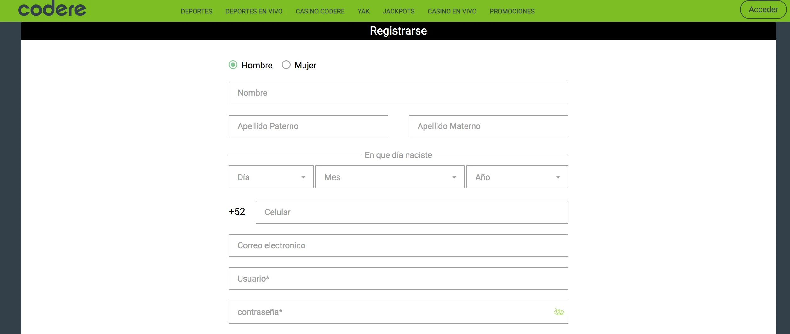 Registro en Codere México