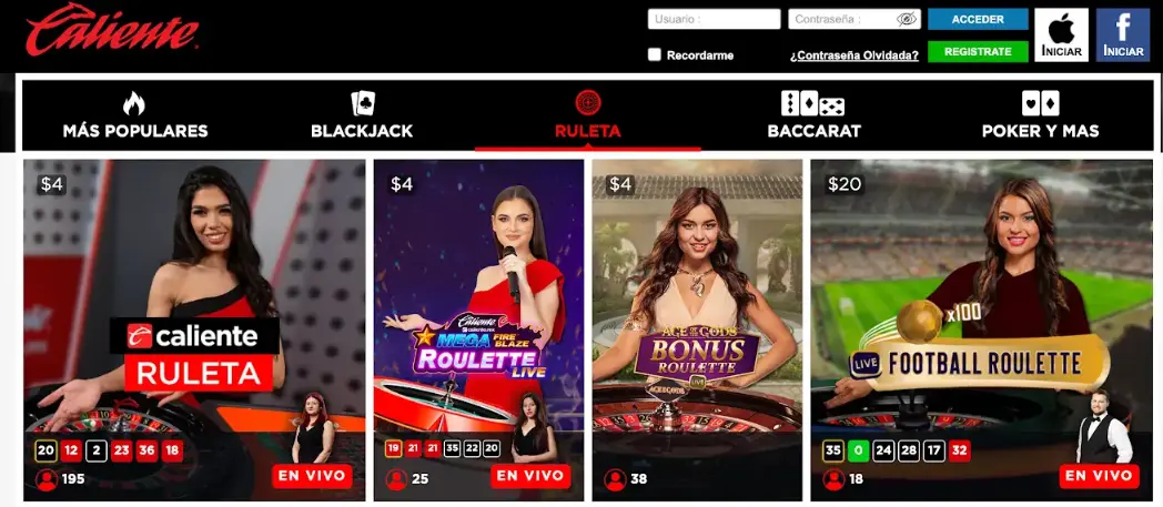 Caliente Casino ruleta en vivo